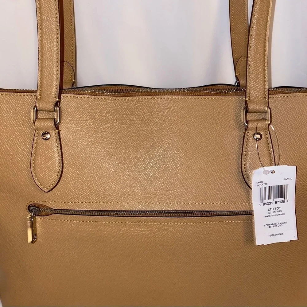 Coach Leather Tote Brand New/w Tags 15” Top Zipper Leather Bag in Latte Color